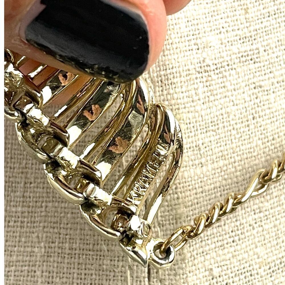 VTG Kramer Gold Tone Bib Necklace‎ Signed MCM Textured Statement 15" - Picture 4 of 12